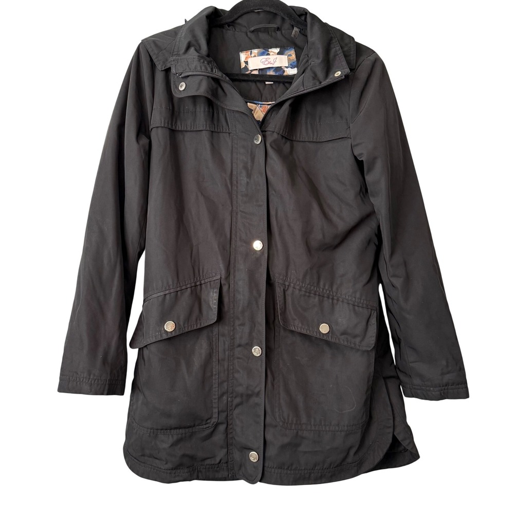Eliza J Black Hooded Quilted-Lined Parka Jacket – Size Small‎ Coat